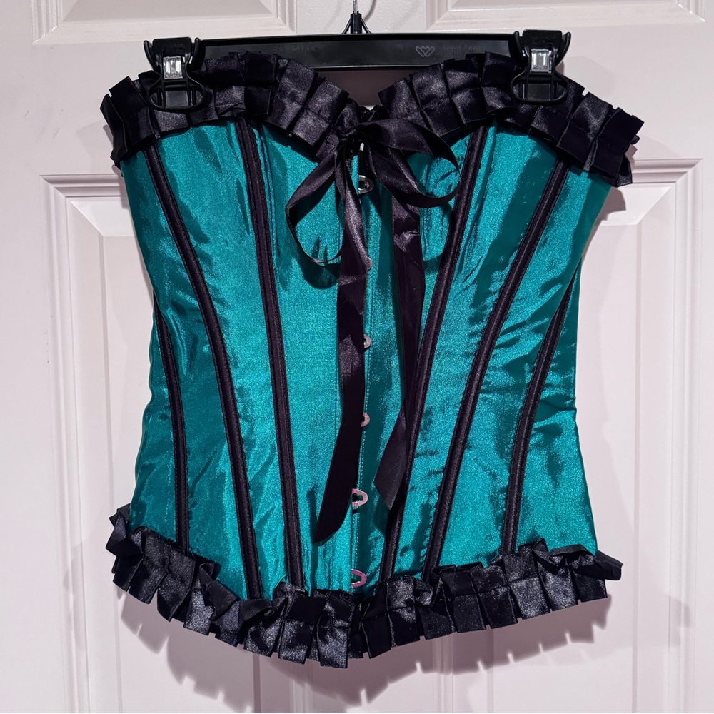 Adore Me Emerald and Black Lace-Up Corset